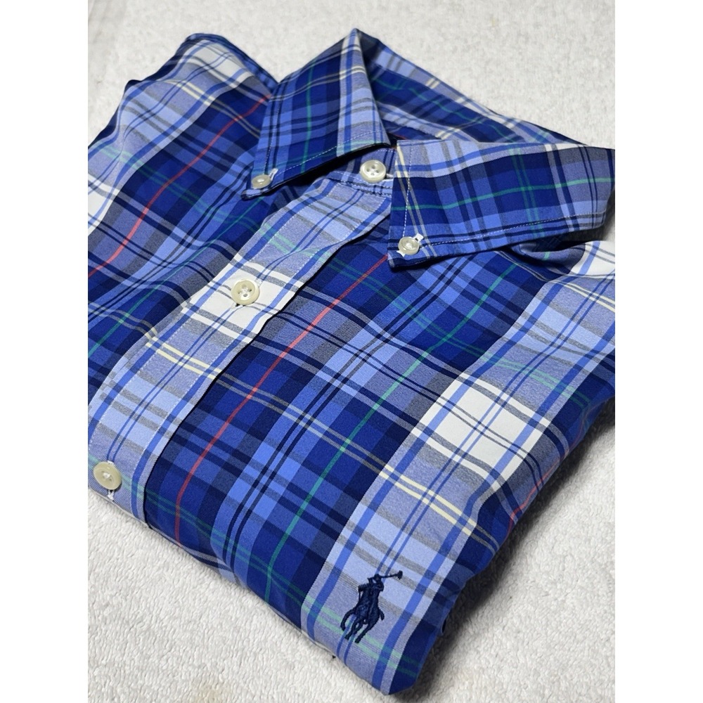 Ralph Lauren Performance Shirt Men M Blue Plaid Stretch Button Down Mint